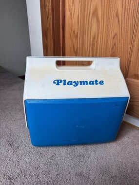 Vintage Blue & White Playmate Cooler By Igloo With Side Push Button